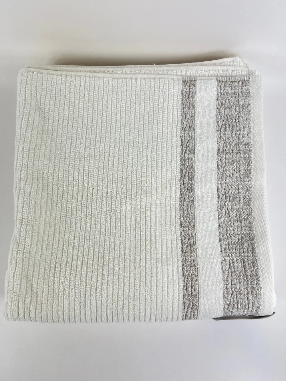Hotel Balfour BathTowel Set White Tan Stripe Fringe Soft Turkish Cotton 2 Pc NEW